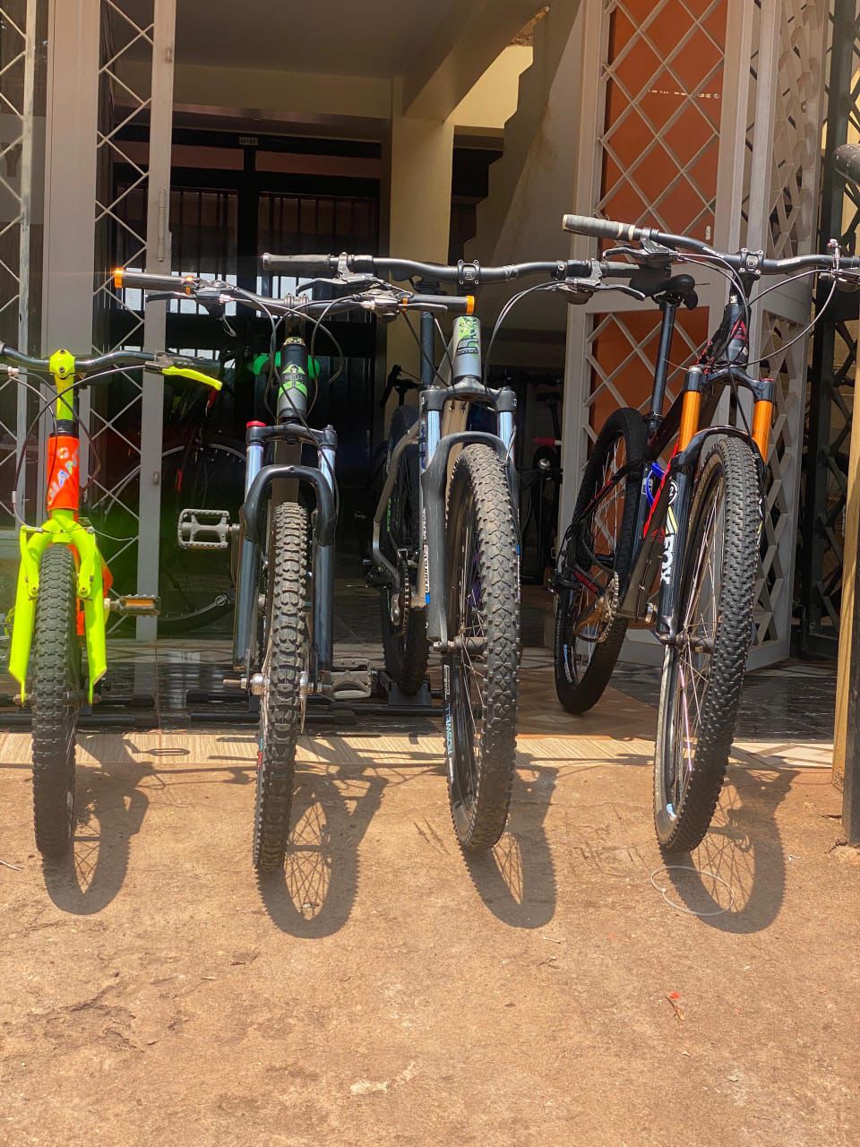 New mountain bikes lined up outside the Ngalo shopfront