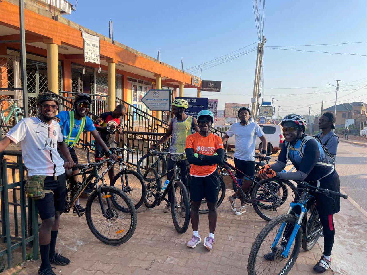 Group of cyclists gathered outside the Ngalo storefront